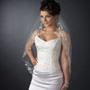 Single Layer Fingertip Length Silver Floral Embroidered Edge with Pearls & Bugle Beads Bridal Wedding Veil 2283 1F