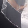 Double Layer Fingertip Length Cut Edge with Pearls, Bugle Beads & Sequins Bridal Wedding Veil 2496 F