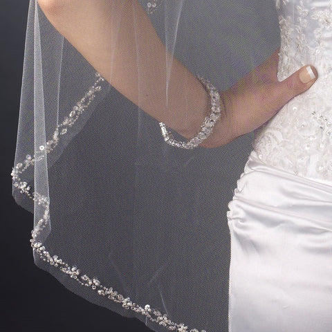 Single Layer Fingertip Length Cut Edge with Pearls, Rhinestones, Bugle Beads & Sequins Bridal Wedding Veil 2499 1F