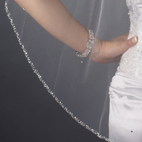 Single Layer Fingertip Length Beaded Edge with Bugle Beads & Sequins Bridal Wedding Veil 2513 1F
