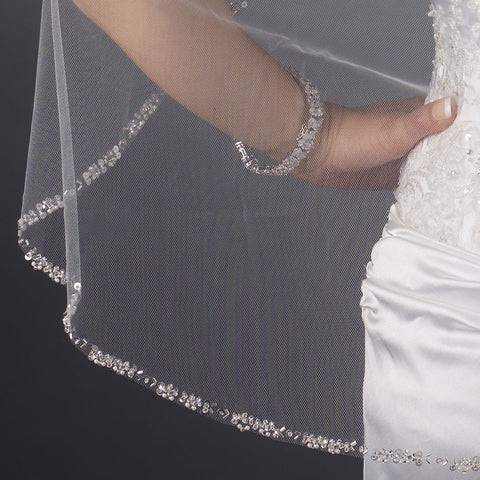 Single Layer Fingertip Length Cut Edge with Pearls, Bugle Beads & Sequins Bridal Wedding Veil 2525 1F