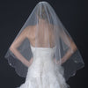Double Layer Fingertip Length Scalloped Cut Edge Bridal Wedding Veil with Scattered Flower Crystals & Silver Stitching