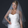 Double Layer Fingertip Length Scalloped Cut Edge Bridal Wedding Veil with Scattered Flower Crystals & Silver Stitching