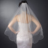 Double Layer Fingertip Length Scalloped Cut Edge with Silver Stitching & Rhinestones Bridal Wedding Veil 2554 F