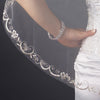 Single Layer Fingertip Length Cut Floral Swirl Embroidered Edge with Sequins Bridal Wedding Veil 2563 1F