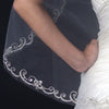 Single Layer Fingertip Length Cut Edge Bridal Wedding Veil with Swirly Embroidery, Pearls & Sequins