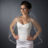 Single Layer Fingertip Length Cut Edge Bridal Wedding Veil with Swirly Embroidery, Pearls & Sequins