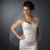 Single Layer Fingertip Length Scalloped Cut Beaded Edge Bridal Wedding Veil with Floral Beads & Sequins