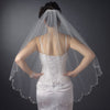 Single Layer Fingertip Length Scalloped Cut Beaded Edge Bridal Wedding Veil with Floral Beads & Sequins