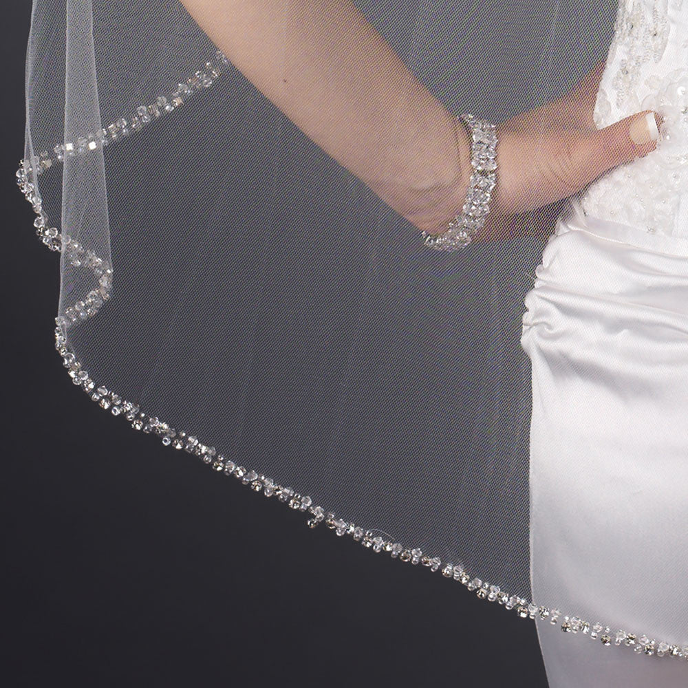 Fingertip Length Veil with Floral Embroidery Adornments V 3336