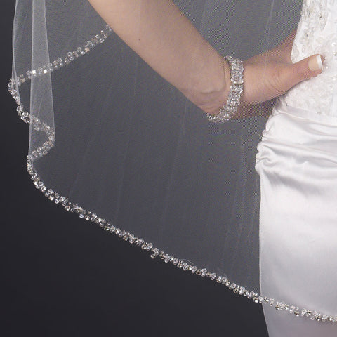 Single Layer Fingertip Length Beaded Edge with Bugle Beads & Swarovski Crystals Bridal Wedding Veil 2592 1F