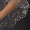 Double Layer Fingertip Length Scalloped Edge with Gold or Silver Stitching Floral Swirl Embroidery, Bugle Beads & Scattered Pearls Bridal Wedding Veil 2943 F