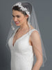 Single Layer Fingertip Bridal Wedding Veil w/ Floral Lace Accent w/ Beaded & Sequin Accent V 2968 1F