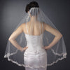 Single Layer Fingertip Length Scalloped Embroidered Edge with Bugle Beads Bridal Wedding Veil 3936 1F