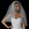 Double Layer Elbow Length Bridal Wedding Veil with Satin Corded Edge & Geometric Rhinestone Accents 4527