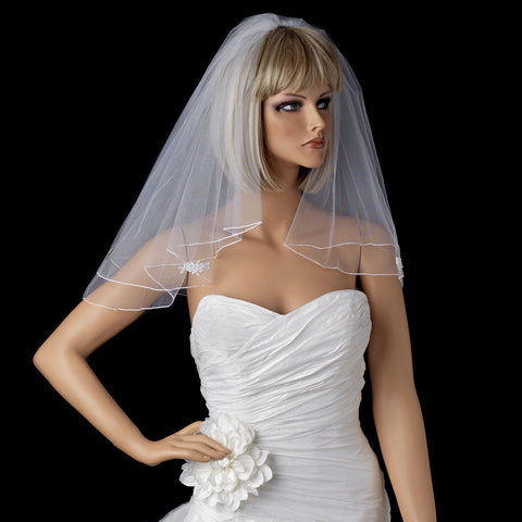 2 Layer 20" and 22" Embroidered Shoulder Length Bridal Wedding Veil 510