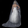 Single Layer Floral Embroidery Cathedral Length White Bridal Wedding Veil with Satin Ribbon Edge 882