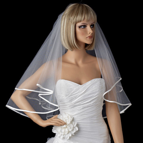 Bridal Wedding Double Layer Elbow Length Ribbon Edge Bridal Wedding Veil 947