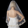 Bridal Wedding Veil 990 Ivory - Scalloped Edge Ivory Bridal Wedding Veil with Gold Embroidered Vintage Edge - Fingertip Length (36" long)