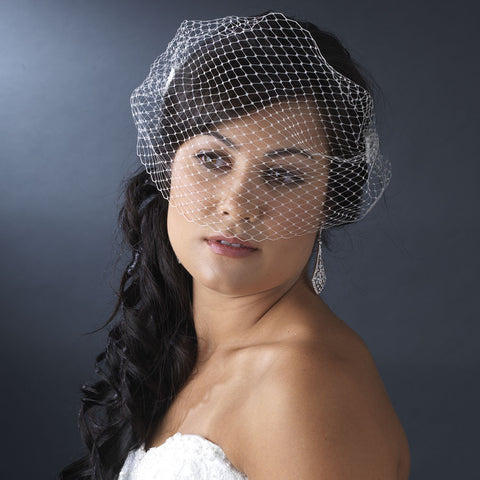 Fine Single Layer Birdcage Face Bridal Wedding Veil with Side Bridal Wedding Hair Comb in White or Ivory 1893