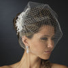 Vintage Feather Rhinestone Bridal Wedding Hair Comb & Russian Blusher Bridal Wedding Veil Cage 2718