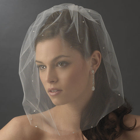 Single Tier Fine Birdcage Face Bridal Wedding Veil Softly Scattered with Rhinestones 502