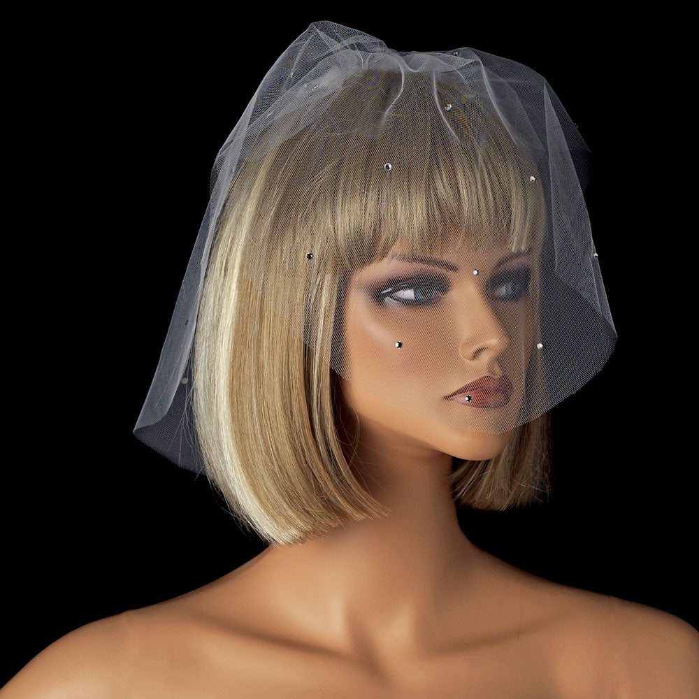 Two Layer Fine Birdcage Face Bridal Wedding Veil Scattered Throughout with Rhinestones 505