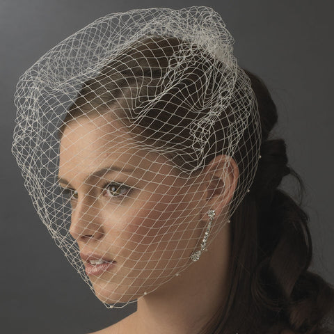 Single Layer Russian Birdcage Face Bridal Wedding Veil on Bridal Wedding Hair Comb with Scalloping Pearl Edge 701