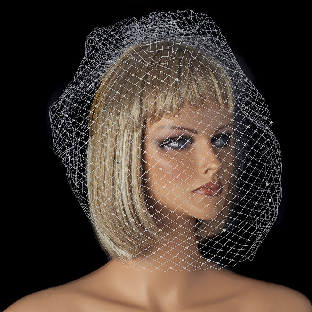 Single Layer Russian Birdcage Face Bridal Wedding Veil Scattered with Sparkling Rhinestones 702