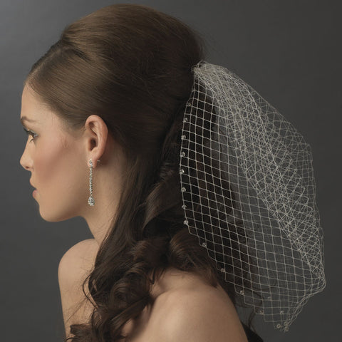 Single Layer Russian Birdcage Face Bridal Wedding Veil Attached To Bridal Wedding Hair Comb with Genuine Swarovski Rhinestone Edge 704