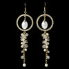 Gold Ivory Pearl, Bead Rhinestone Dangle Bridal Wedding Earrings