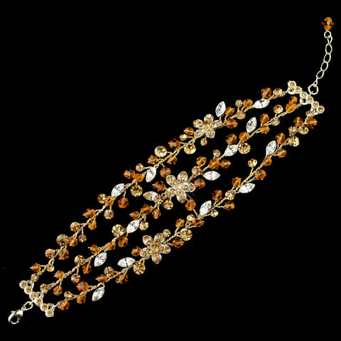 Gold Topaz Rhinestone Swarovski Crystal Bead Multi Strand Clasp Bridal Wedding Bracelet