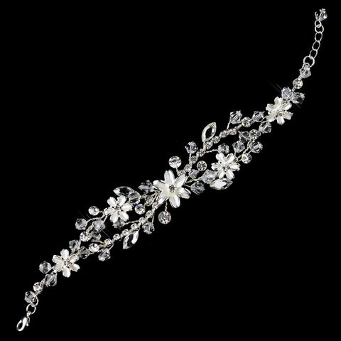 Silver Crystal Rhinestone Clasp Floral Bridal Wedding Bracelet