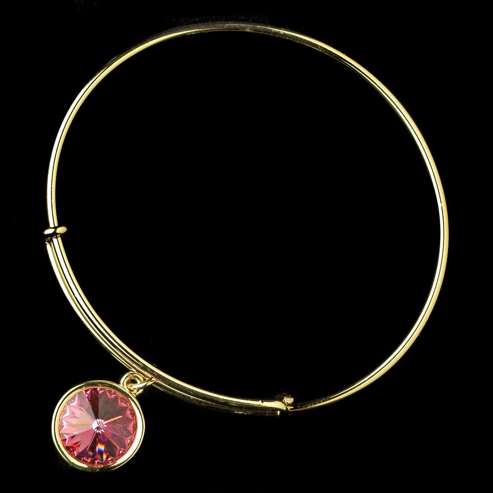 Gold Pink Gemstone Bangle Pendant Bridal Wedding Bracelet