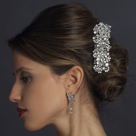 Silver Clear Swarovski Crystal & Rhinestone Bridal Wedding Hair Barrette 2864