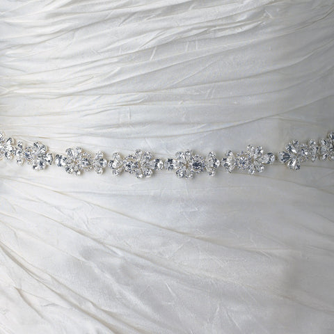 Ivory Matte Satin Ribbon Bridal Wedding Belt with Flower Rhinestones