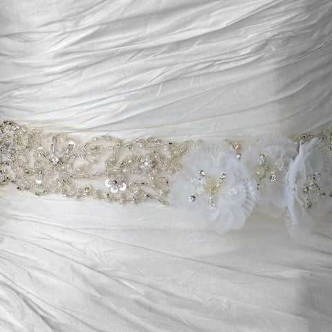 Ivory Lace Beaded Embroidered Applique Bridal Wedding Belt with Flowers 275