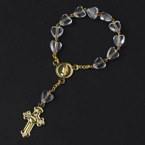 Gold Clear Crucifix Finger Rosaries (10 Per Pack) BQ 009