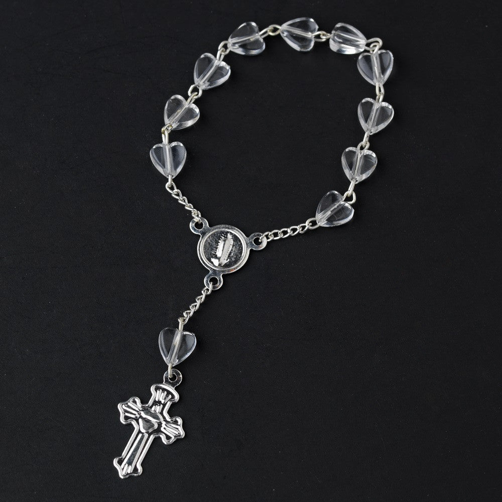 Silver Clear Crucifix Finger Rosaries (10 Per Pack) BQ 009