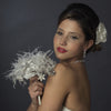 Diamond White Pearl, Rhinestone, Lace Feathered Bridal Wedding Bouquet 400
