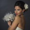 Diamond White Pearl, Rhinestone, Lace Feathered Bridal Wedding Bouquet 400