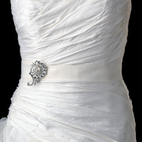 Antique Silver Rhinestone Bridal Wedding Brooch 114