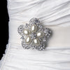 Antique Silver Ivory Pearl & Rhinestone Bridal Wedding Brooch 117