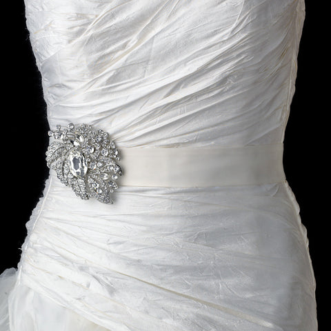 Antique Silver Clear Rhinestone Bridal Wedding Brooch 129