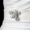 Antique Silver Vine w/ Diamond White Pearl Drop Bridal Wedding Brooch 133