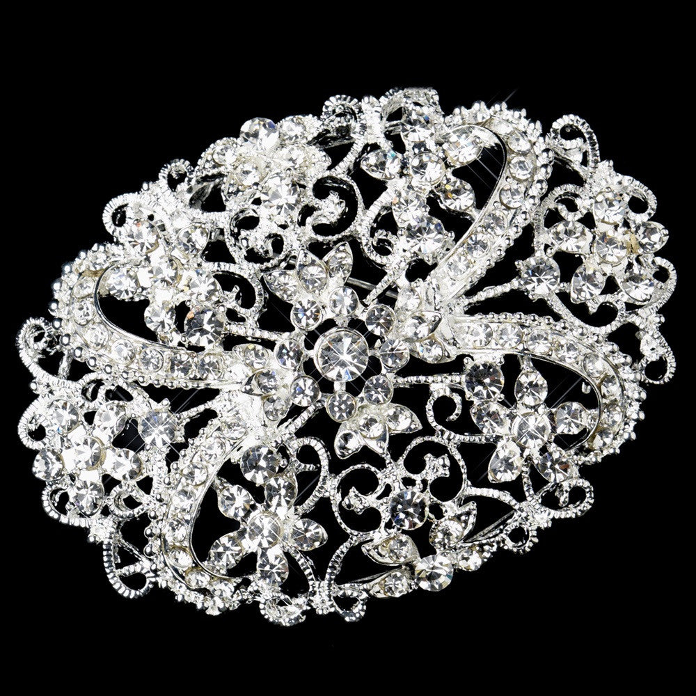 Bridal Silver Crystal Rhinestone Brooch
