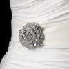 Antique Silver w/ Silver Clear Crystals Bridal Wedding Brooch 86