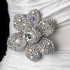 Antique Silver Clear AB and Black Rhinestone Flower Bridal Wedding Brooch 8798