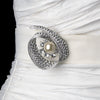 * Radiant Antique Silver with Clear Rhinestones and Ivory Pearls Bridal Wedding Brooch 92