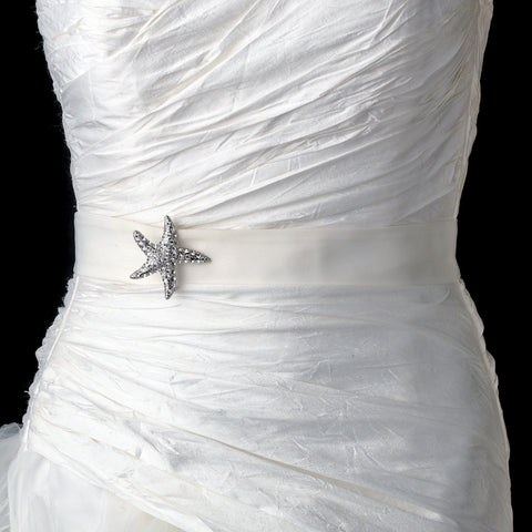 * Antique Silver Clear Rhinestone Starfish Bridal Wedding Brooch 93